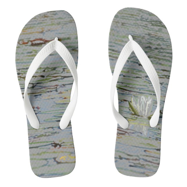 Waterlily Pond Lake Flower I Adult Flip Flops (Footbed)