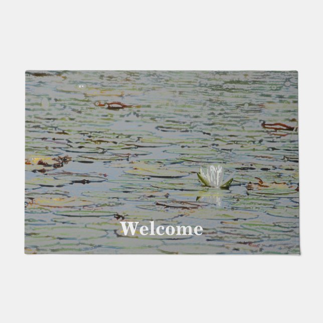 Waterlily Pond Lake Flower I Door Mat (Front)