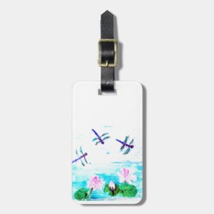 Waterlily Pond Painting with Dragonflies Luggage Tag