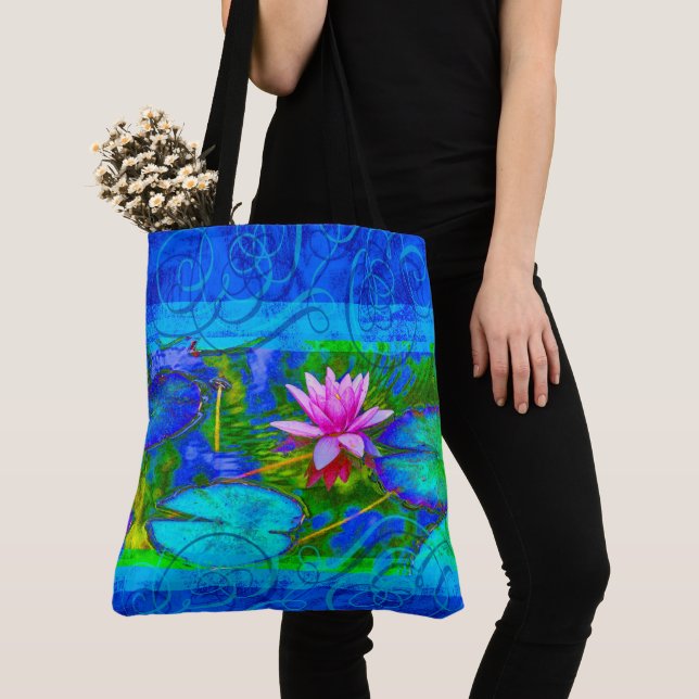 Waterlily Tote Bag Yogini Blue Lotus Bliss (Close Up)