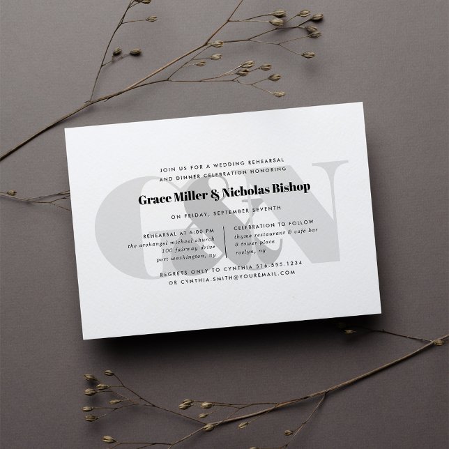Watermark | Modern Monogram Rehearsal Dinner Invitation (Creator Uploaded)