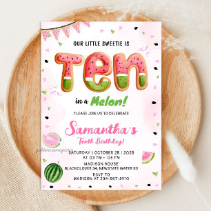 Watermelon 10th Birthday Party Invitation
