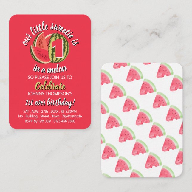 Watermelon, 1 in a Melon, Birthday Handout Tickets (Front/Back)