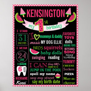 Watermelon 1st birthday chalkboard sign poster