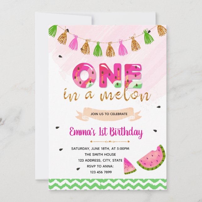 Watermelon 1st birthday invitation (Front)