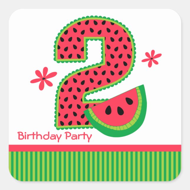 Watermelon 2nd Birthday Stripe Square Sticker (Front)