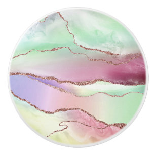 Watermelon Agate Neo Mint Green and Cassis Pink Ceramic Knob