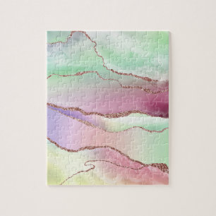 Watermelon Agate   Neo Mint Green and Cassis Pink  Jigsaw Puzzle
