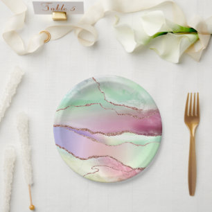Watermelon Agate Neo Mint Green and Cassis Pink Paper Plate