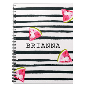 Watermelon and Black Stripe Summer Chic Notebook