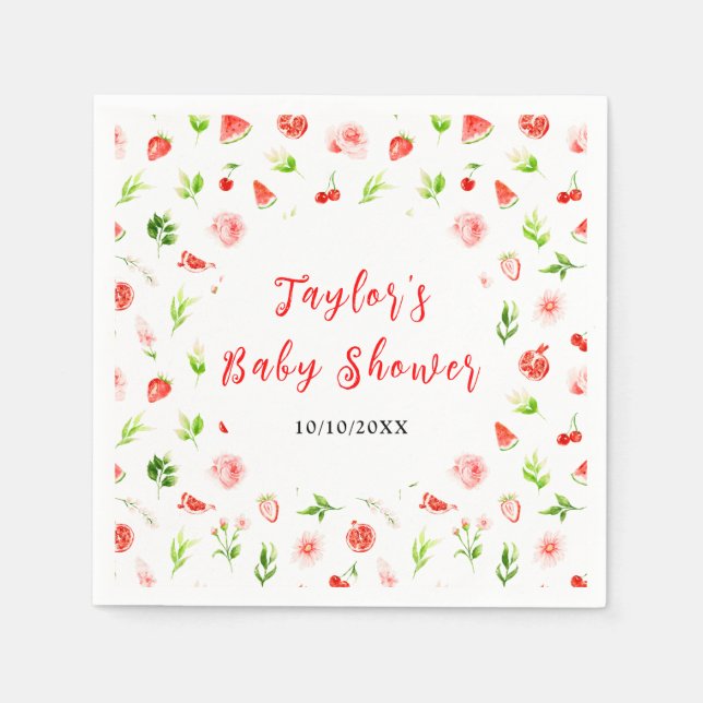 Watermelon and Pomegranate Baby Shower Napkin (Front)