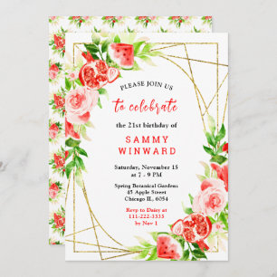 Watermelon and Pomegranate Birthday Invitation