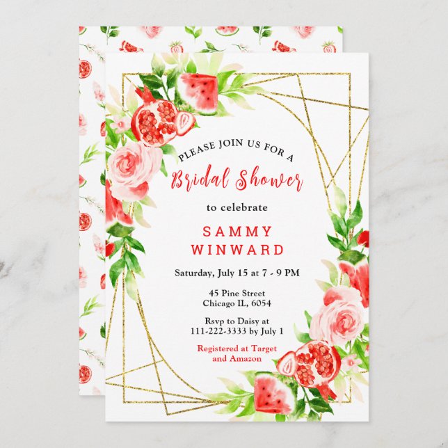 Watermelon and Pomegranate Bridal Shower Invitation (Front/Back)