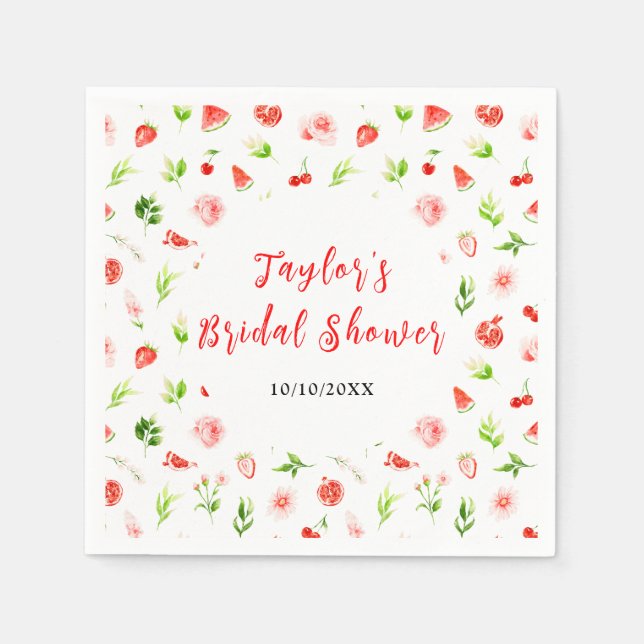 Watermelon and Pomegranate Bridal Shower Napkin (Front)