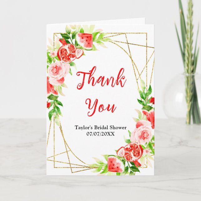 Watermelon and Pomegranate Bridal Shower Thank You Card (Front)