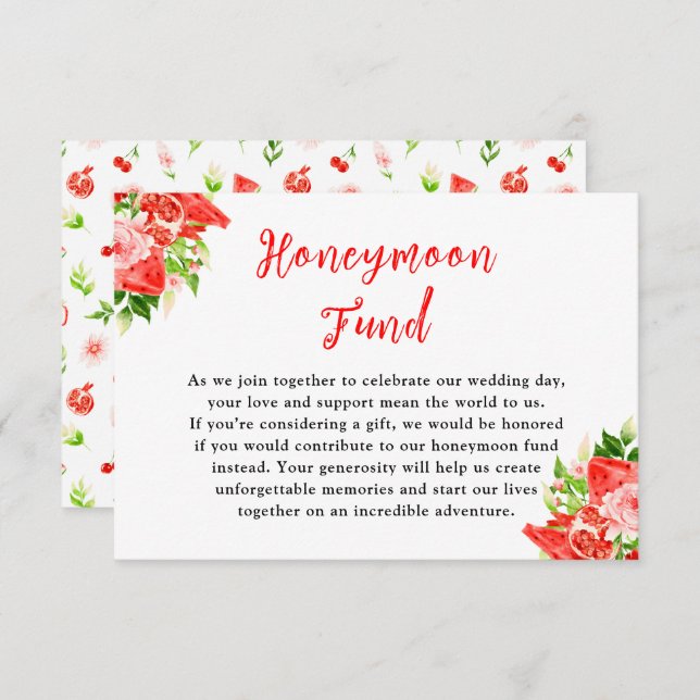 Watermelon and Pomegranate Wedding Honeymoon Fund Enclosure Card (Front/Back)