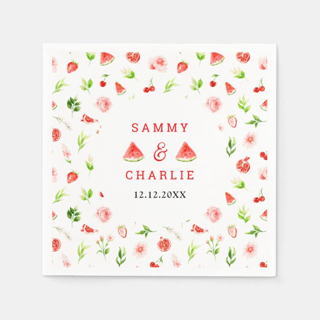 Watermelon and Pomegranate Wedding Napkin (Front)
