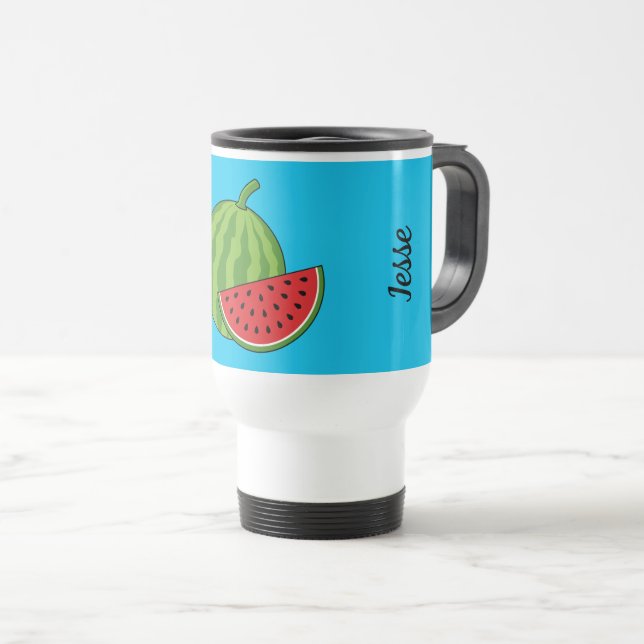 Watermelon and Slice | Add Your Name Travel Mug (Front Right)