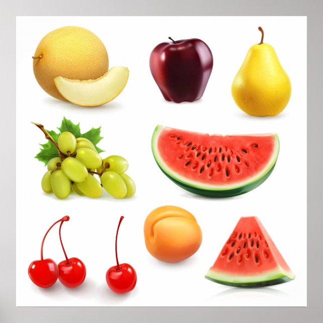 Watermelon Apple Grapes Cherry Pear Apricot Poster (Front)
