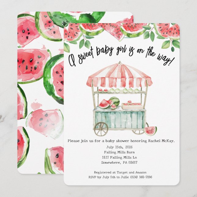 Watermelon Baby Girl Shower Invitation (Front/Back)