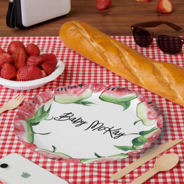 Watermelon Baby Girl Shower Paper Plates (Picnic)