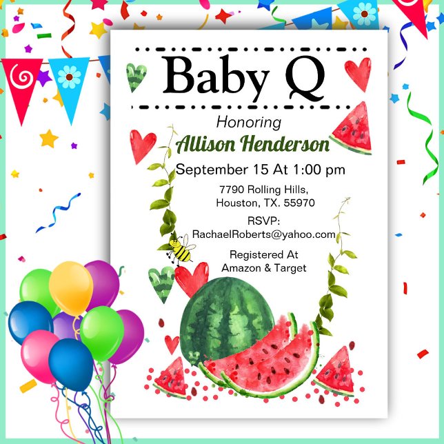 Watermelon Baby Q Baby Shower  Invitation (Creator Uploaded)