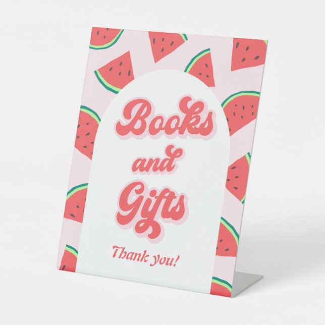 Watermelon Baby Shower Books and Gift  Pedestal Sign (Front)