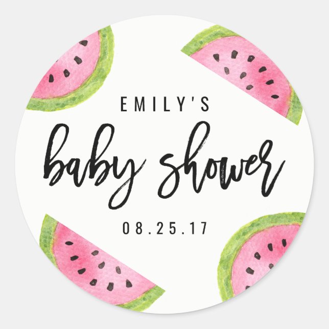 Watermelon Baby Shower Classic Round Sticker (Front)