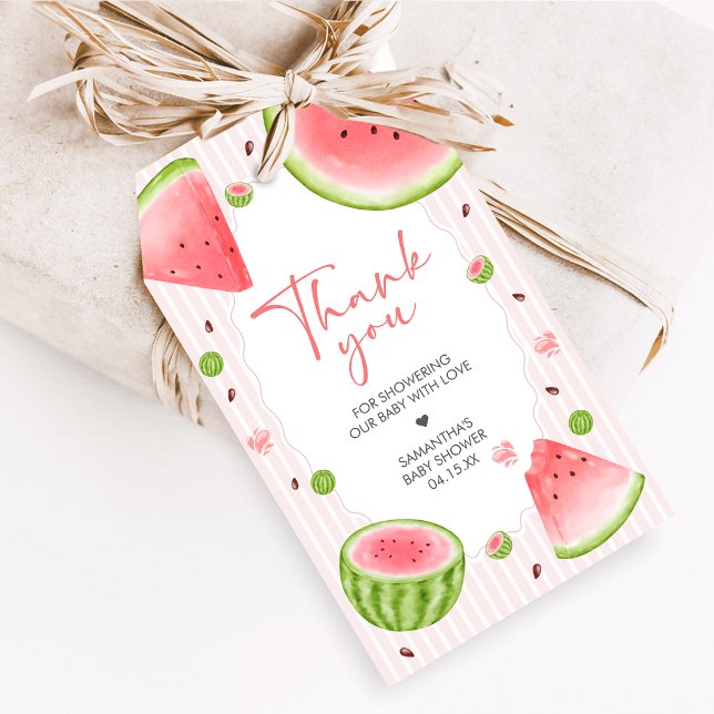 Watermelon Baby Shower Favour Tags (Sweet Little Girl Watermelon Baby Shower Favor Tags)