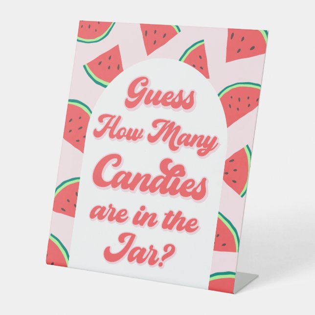 Watermelon Baby Shower Guess How Many Candies Game Pedestal Sign (Front)