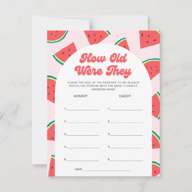 Watermelon Baby Shower Guess the Age Game Card (Front)