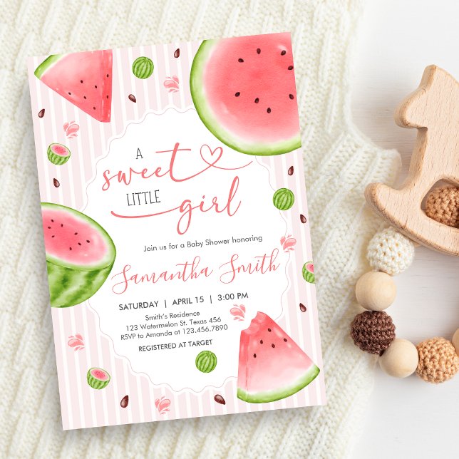 Watermelon Baby Shower Invitation (Sweet Little Girl Watermelon Baby Shower Invitation)