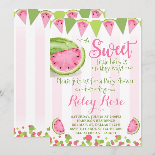 Watermelon Baby Shower Invitation Invite Pink (Front/Back)