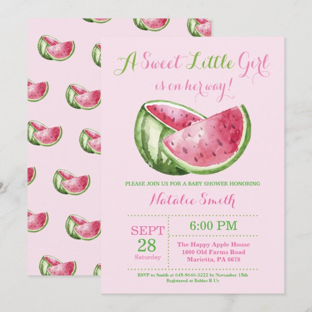 Watermelon Baby Shower Invitation Pink Girl (Front/Back)