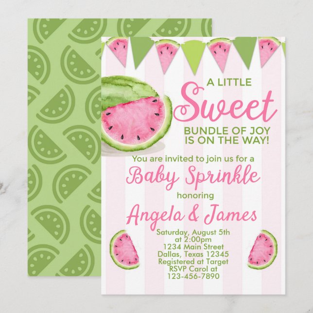 Watermelon Baby Sprinkle Invitation Invite (Front/Back)