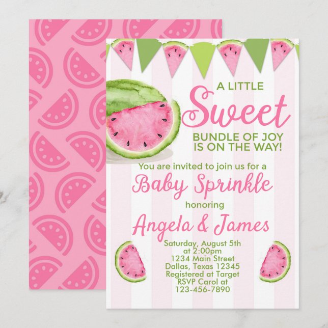 Watermelon Baby Sprinkle Invitation Invite (Front/Back)