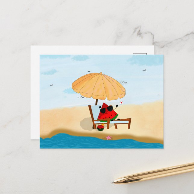 watermelon beach summer vacation holiday postcard (Front/Back In Situ)