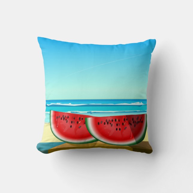 Watermelon Beach Summer Vibe Throw Pillow (Front)