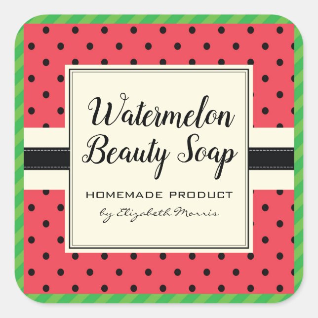 Watermelon beauty soap homemade product label (Front)
