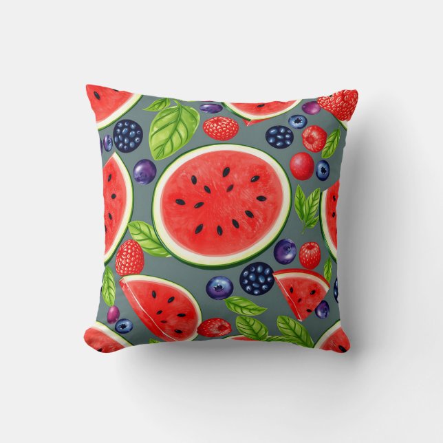 Watermelon Berry Summer Pattern Cushion (Front)