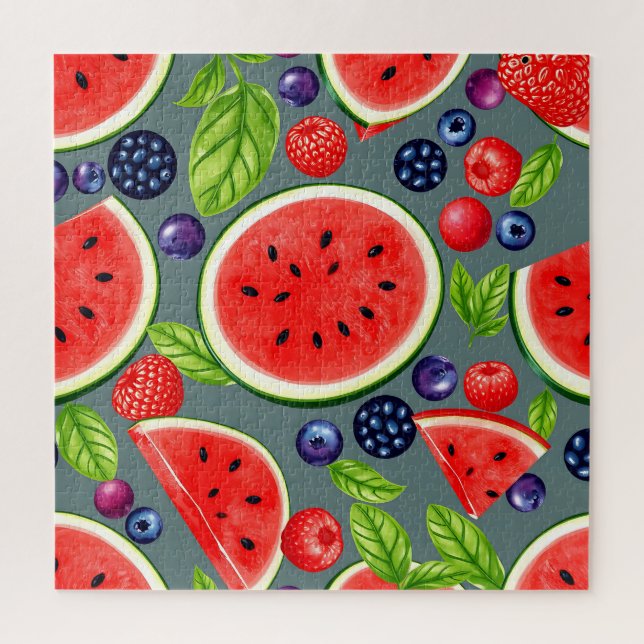 Watermelon Berry Summer Pattern Jigsaw Puzzle (Vertical)
