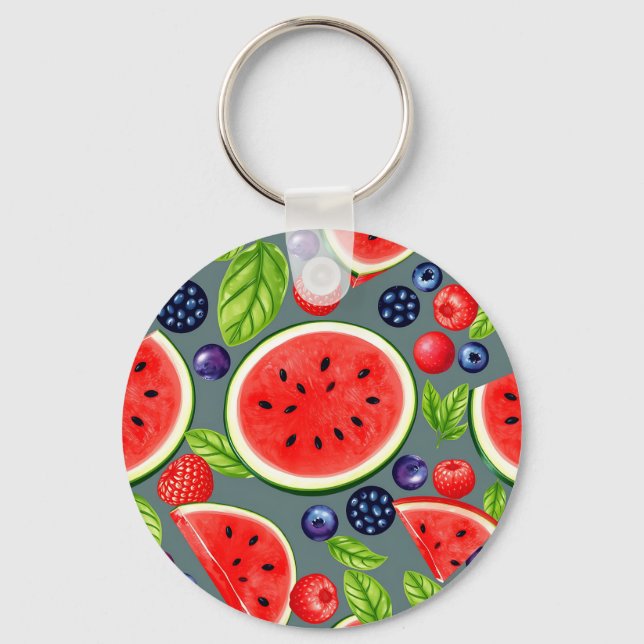 Watermelon Berry Summer Pattern Key Ring (Front)