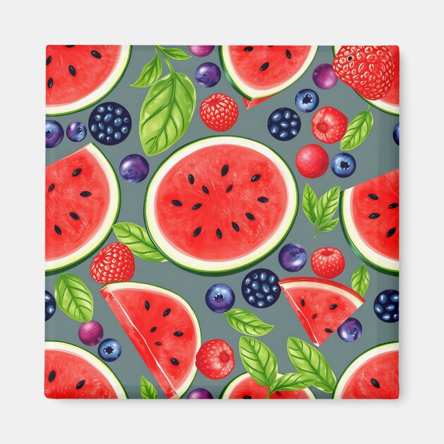 Watermelon Berry Summer Pattern Magnet (Front)