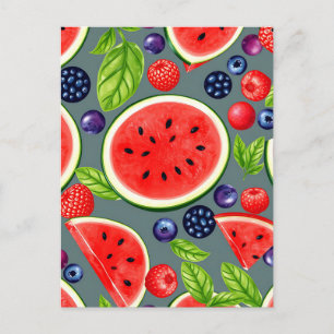 Watermelon Berry Summer Pattern Postcard