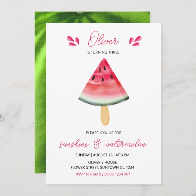 Watermelon Birthday Any age Invitation (Front/Back)