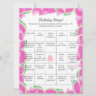 Watermelon Birthday Find Guest Bingo game card