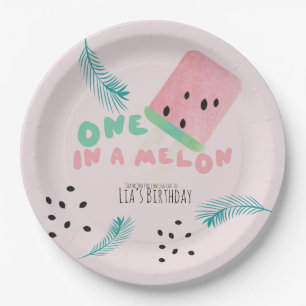 Watermelon Birthday Girl / One in a Melon Pink Paper Plate