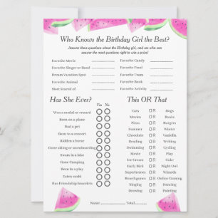 Watermelon Birthday girl Trivia Trio Game card
