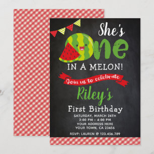 Watermelon Birthday Invitation, Chalkboard Invitation