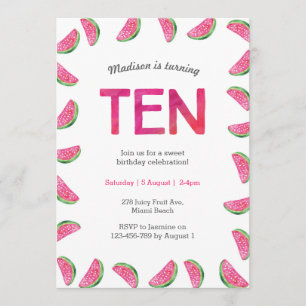 Watermelon Birthday invitation for 10th Birthday